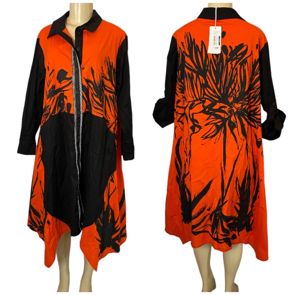 BIZE Shirt Dress Painted Edgy Art Fashion Black Red Cotton US Sz Medium